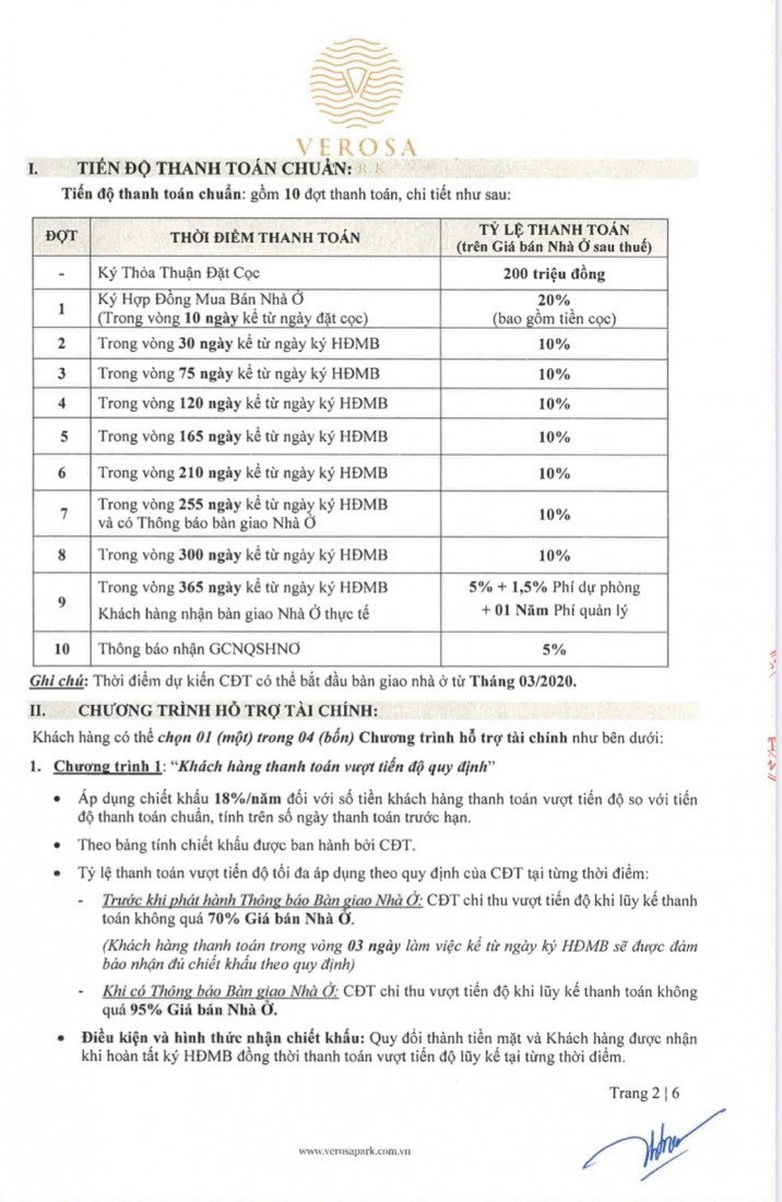 Giá bán và pttt Verosa Khang Điền