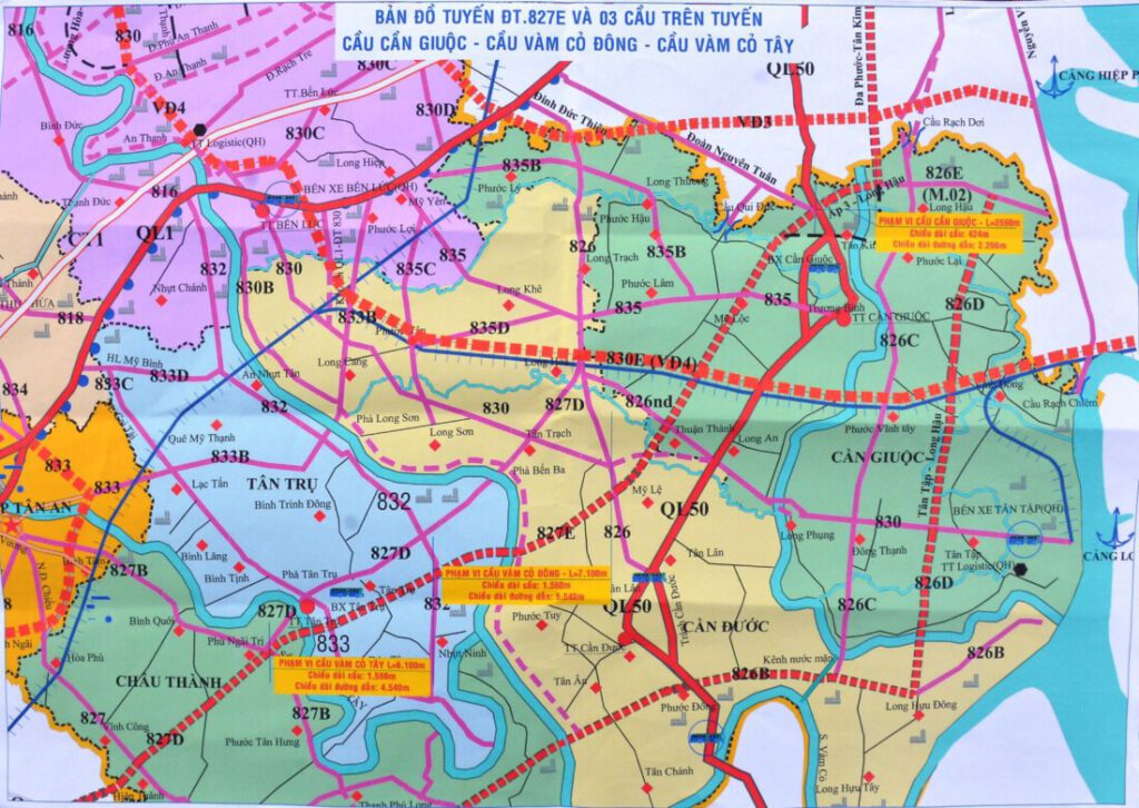 Bản đồ tuyến đường ĐT827E được đầu tư nâng cấp