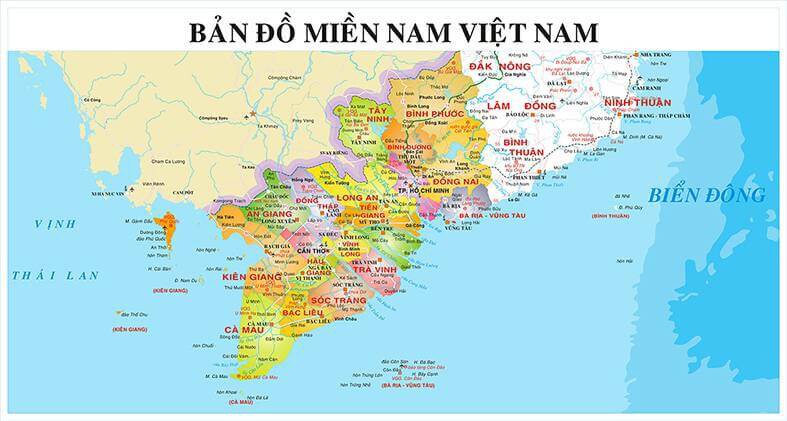 Bản đồ các tỉnh miền Nam Việt Nam