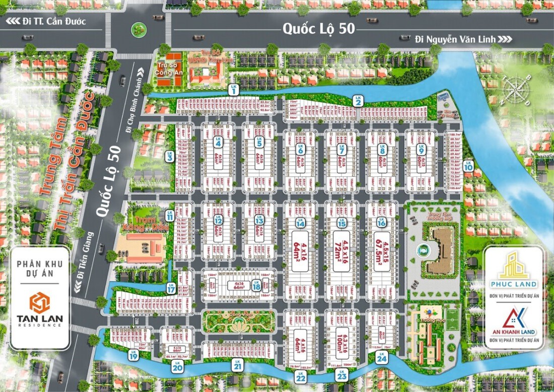 Mặt bằng phân lô chi tiết khu đô thị Tân Lân Residence mặt tiền quốc lộ 50