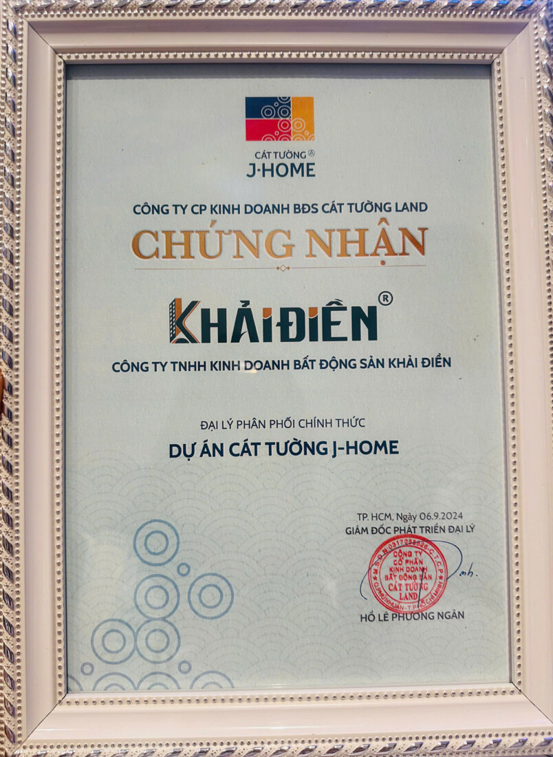 chứng nhận Khải Điền phân phối Cát Tường J-Home