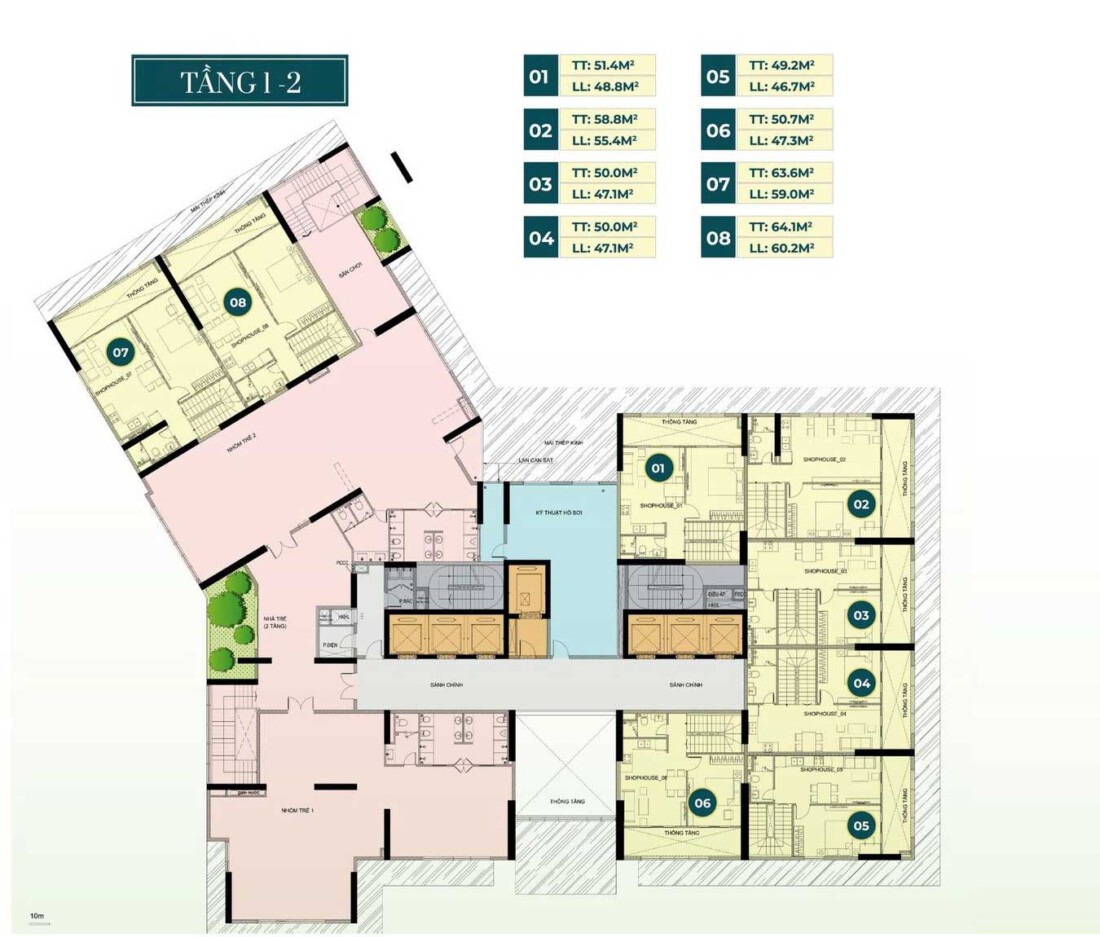 Mặt bằng tầng 1-2 dự án Honas Resdiences