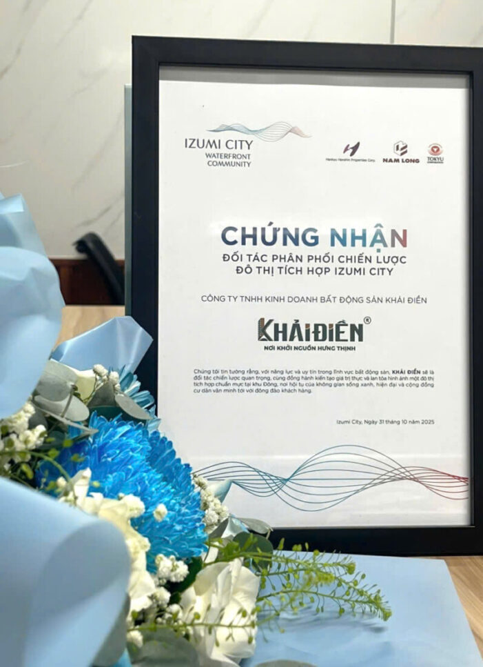 chứng nhận Khải Điền là đơn vị phân phối dự án Izumi City